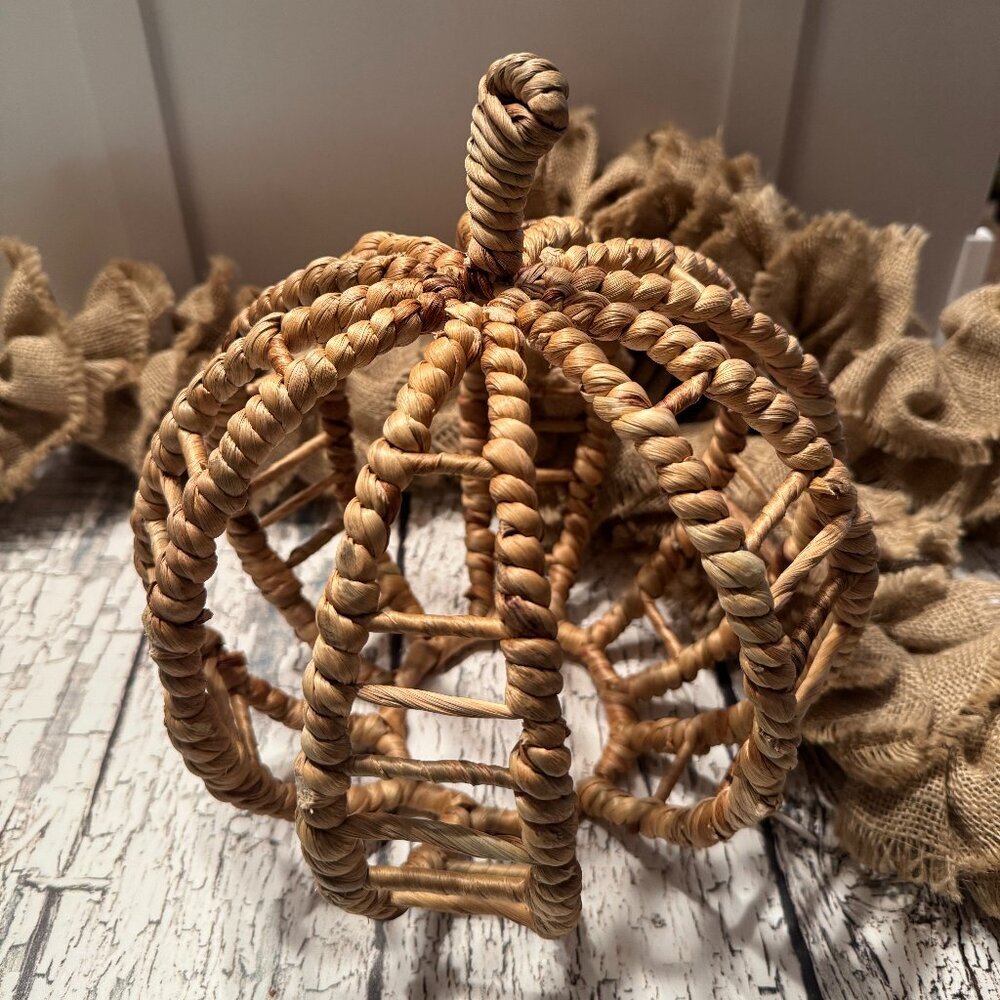 Large Raffia Wire Pumpkin Fall Accent Decoration